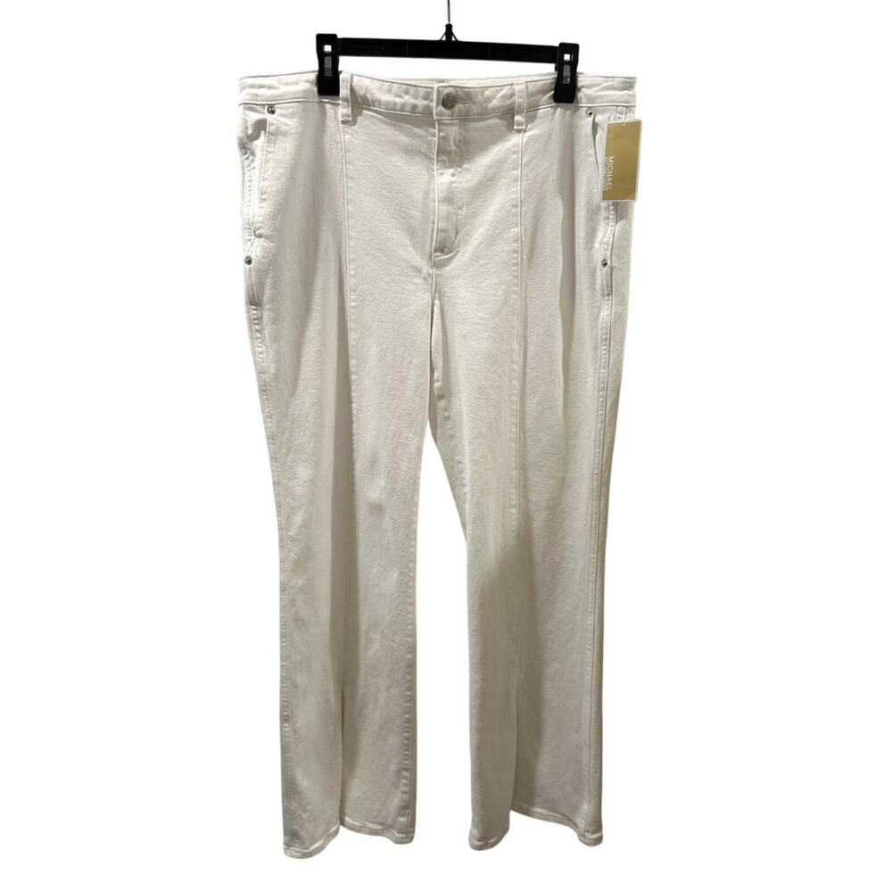 Michael Kors Womens White Flare Denim Jeans Size 16 Slit Front Pants Zipper New